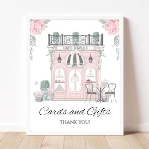Paris Cafe Birthday Editable Sign, Printable French Cafe Party Decor Digital Template, Patisserie Tea Party Cards and Gifts Sign GBPC1CAGS