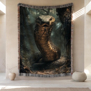 Mystical Forest Cobra Woven Blanket Textile Wall Art Gothic Snake Throw Tapestry Dark Nature Decor Unique Gift for Reptile Lovers
