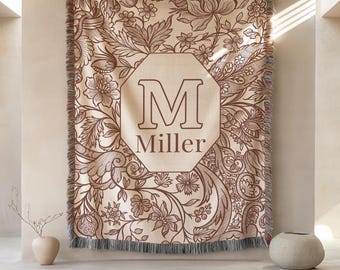 Custom Couple Woven Blanket Personalized Toile Print Cotton Throw Customizable Monogram Wedding Gift Engagement & Anniversary Couples Gift