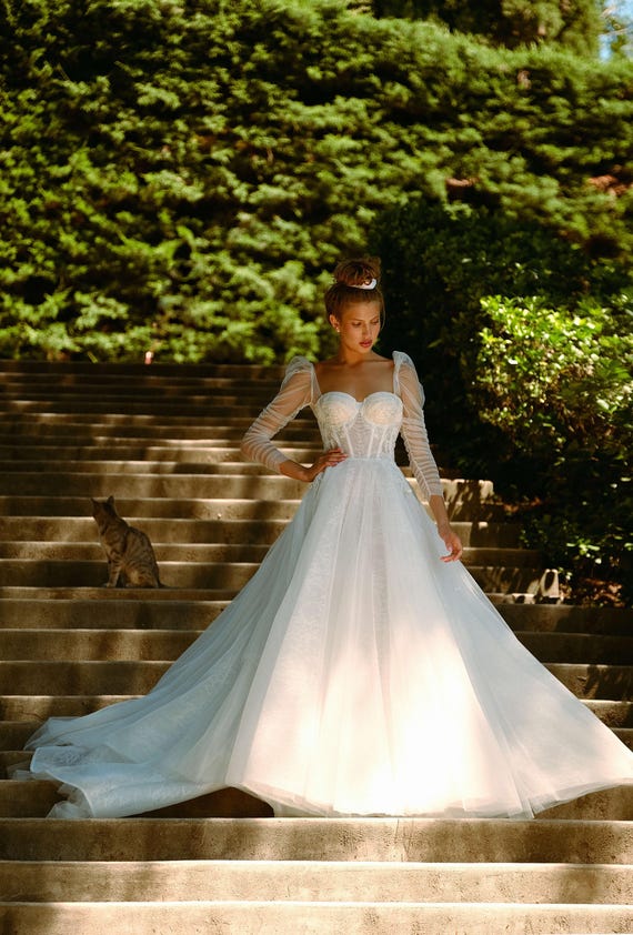A-line Wedding Dress with long tulle sleeves SEOUL | Sweetheart neck Wedding Gown | Princess Bridal Gown A-line Wedding Dress with long tulle sleeves SEOUL | Sweetheart neck Wedding Gown | Princess Bridal Gown