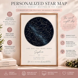 Personalized Star Map, Custom Night Sky Print, Wedding Anniversary Gift, Birthday Star Map, Digital Download, Custom Celestial Poster