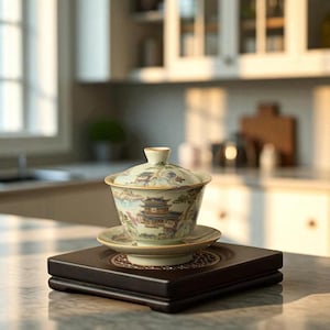 Ceramic Vintage Chinese Gaiwan Tea Set, Chinese Pottery Tea Cups, Classic Kungfu Teaware, Housewarming Gift, Tea Lover Gift, Tea Essentials