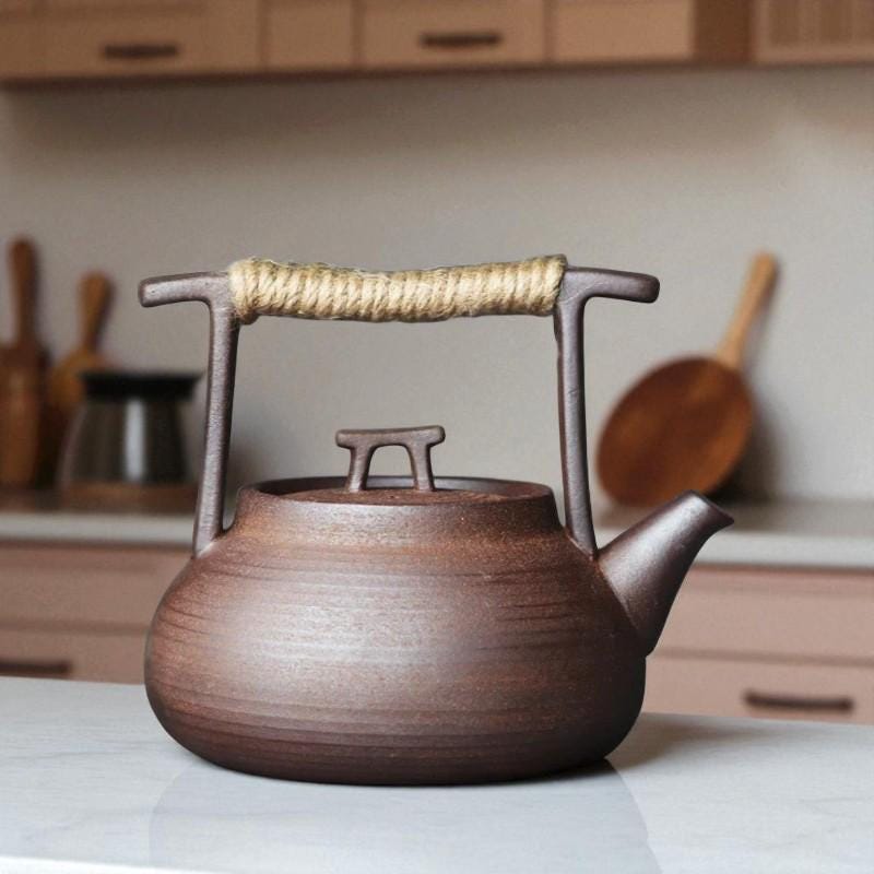 Tetera de cerámica de estilo japonés, tetera de cerámica tosca, taza retro para la ceremonia del té, esencial para la cocina, tetera, regalo para los amantes del té.