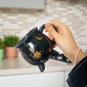 Cauldron Style Mugs, Celestial Design Cauldron Mug, Witchy Coffee Cup, Gothic Moon and Sun Novelty Mug, Novelty Gift Idea, Halloween Mugs