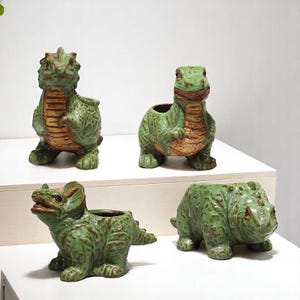 Macetas de cerámica con forma de dinosaurio para suculentas, macetas creativas con forma de dinosaurio, mini macetas de interior, decoración para el hogar, estanterías