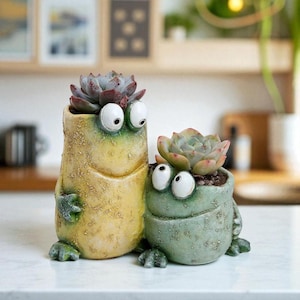 Whimsical Cartoon Frog Planters, Cute Frog Pot, Succulent Planter, Funny Animal Decor, Tabletop Decor, Office Decoration, Plant Lover Gift