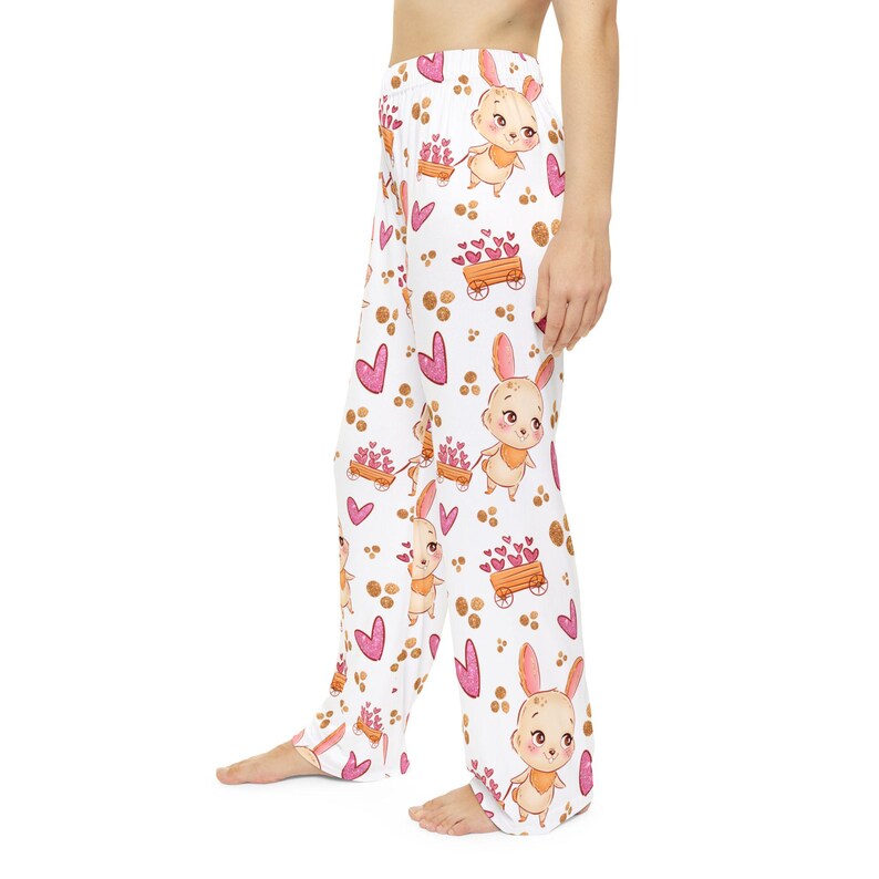 Watercolor Bunny Hearts Pajama Pants | Whimsical Sleepwear image 5