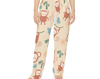 Whimsical Monkey Print Pajama Pants: Women's Tropical Lounge Sleepwear