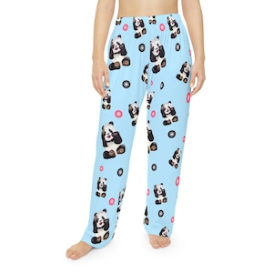 Panda Print Pajama Pants: Women&#39;s Cozy Polyester Loungewear