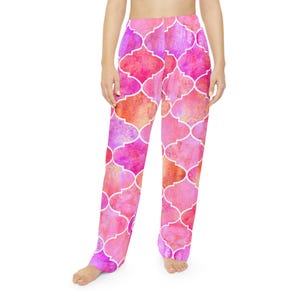 Floral Lounge Pants: Women&#39;s Vibrant Polyester Pajama Bottoms
