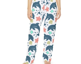 Dolphin Print Pajama Pants: Beachy Polyester Loungewear