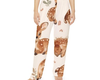 Watercolor Fawn Pattern Pajama Pants | Cute Deer Sleepwear