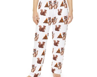 Woodland Raccoon Squirrel and Campfire Pajama Pants | Cozy Sleepwear