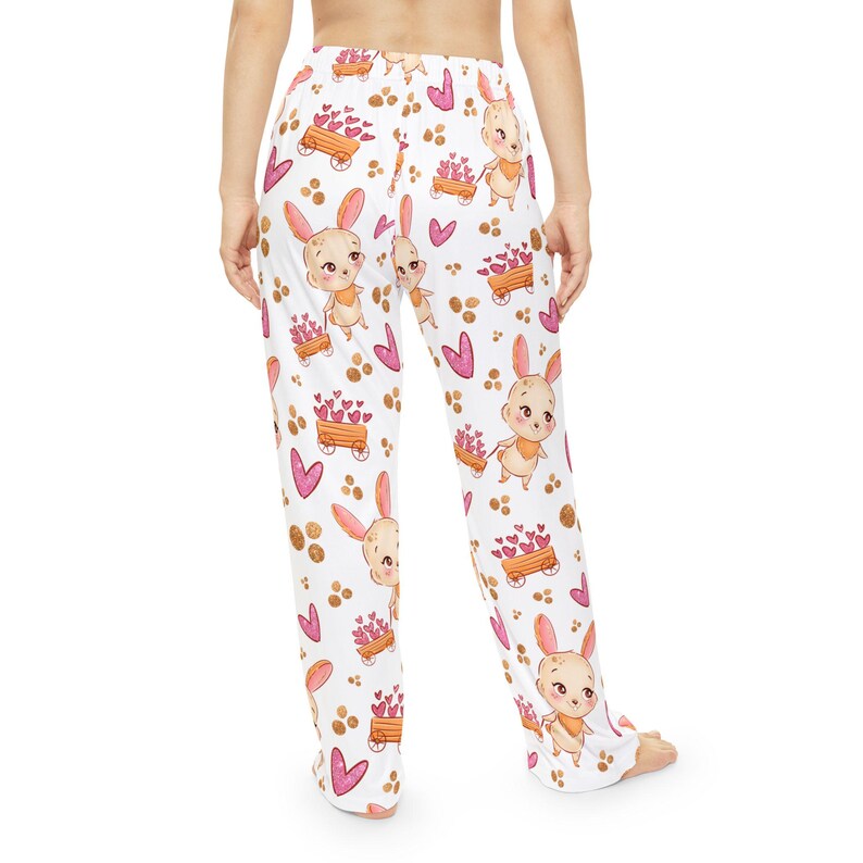 Watercolor Bunny Hearts Pajama Pants | Whimsical Sleepwear image 4