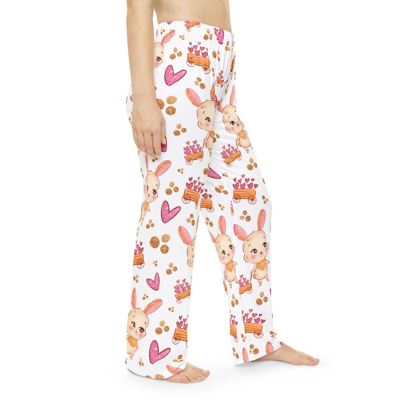 Watercolor Bunny Hearts Pajama Pants | Whimsical Sleepwear image 6