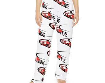 Pyjamasbyxor med racingbilstryck | Röda rutiga motorsportbyxor