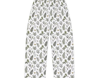 Green Botanical Leaves Pajama Pants | All-Over Print