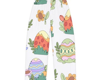 Pantalones de pijama con estampado de huevos de Pascua / Estampado floral de huevos pastel