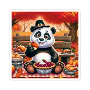 Thanksgiving Panda Kiss-Cut Aufkleber - Herbst Dekor, süße Kunst, Planer Accessoires, Geschenk für Kinder, saisonales Wohndekor