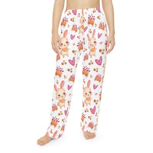Watercolor Bunny Hearts Pajama Pants | Whimsical Sleepwear image 1