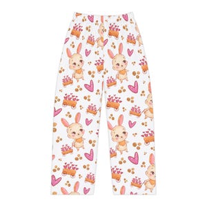 Watercolor Bunny Hearts Pajama Pants | Whimsical Sleepwear image 2