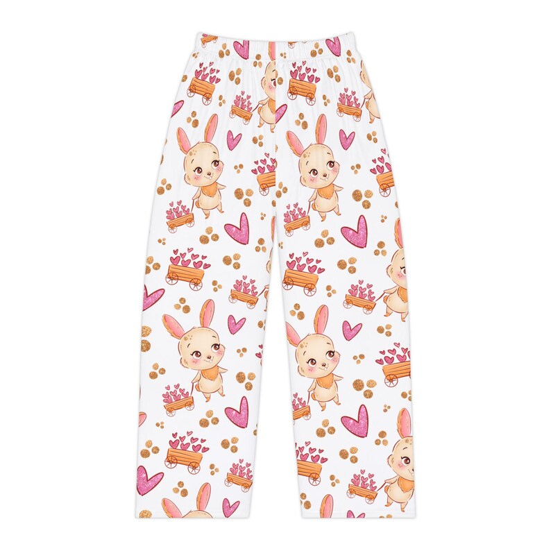 Watercolor Bunny Hearts Pajama Pants | Whimsical Sleepwear image 2