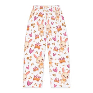 Watercolor Bunny Hearts Pajama Pants | Whimsical Sleepwear image 3