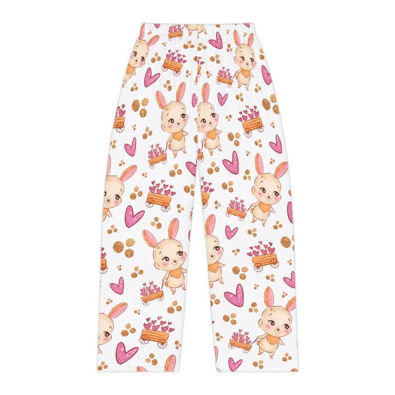 Watercolor Bunny Hearts Pajama Pants | Whimsical Sleepwear image 3