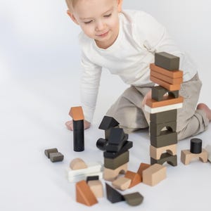Wooden Building Blocks for Toddlers - Kids Stacking Blocks | 46 Pieces Wooden Blocks | Assorted Shapes Blocks | Toddler Building Blocks