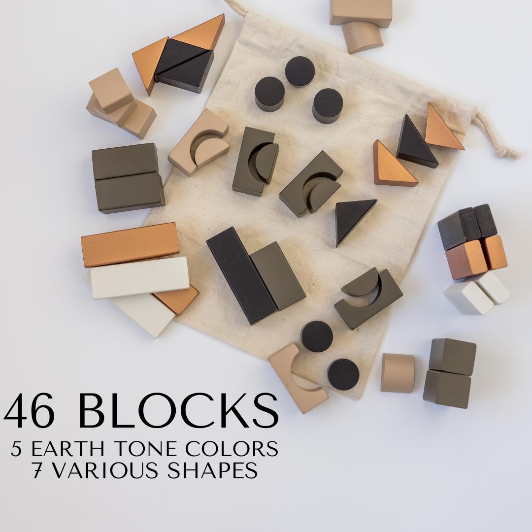 Wooden Building Blocks for Toddlers - Kids Stacking Blocks | 46 Pieces ...