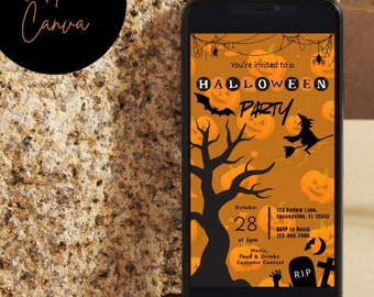 Halloween Costume Party Evite: Spooky Adults Halloween Phone Invitation, Editable Party Invitation (Digital Download)