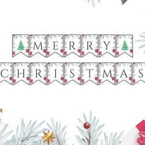 Merry Christmas Banner | 5x7 Flag Garland | Printable Holiday Party Banner | Instant Digital Download PDF