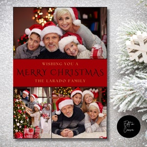 Aanpasbare kerstwensen fotokaartsjabloon, vrolijk kerstfeest, vakantieaandenken, bewerkbare kaartsjabloon familiefoto, digitale download