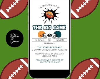 Editable Football Watch Party Invitation, Tailgate Party, Big Game Invite (Digital Download)