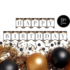Editable Black & Gold Happy Birthday Banner: DIY Printable Bunting (Digital Download)
