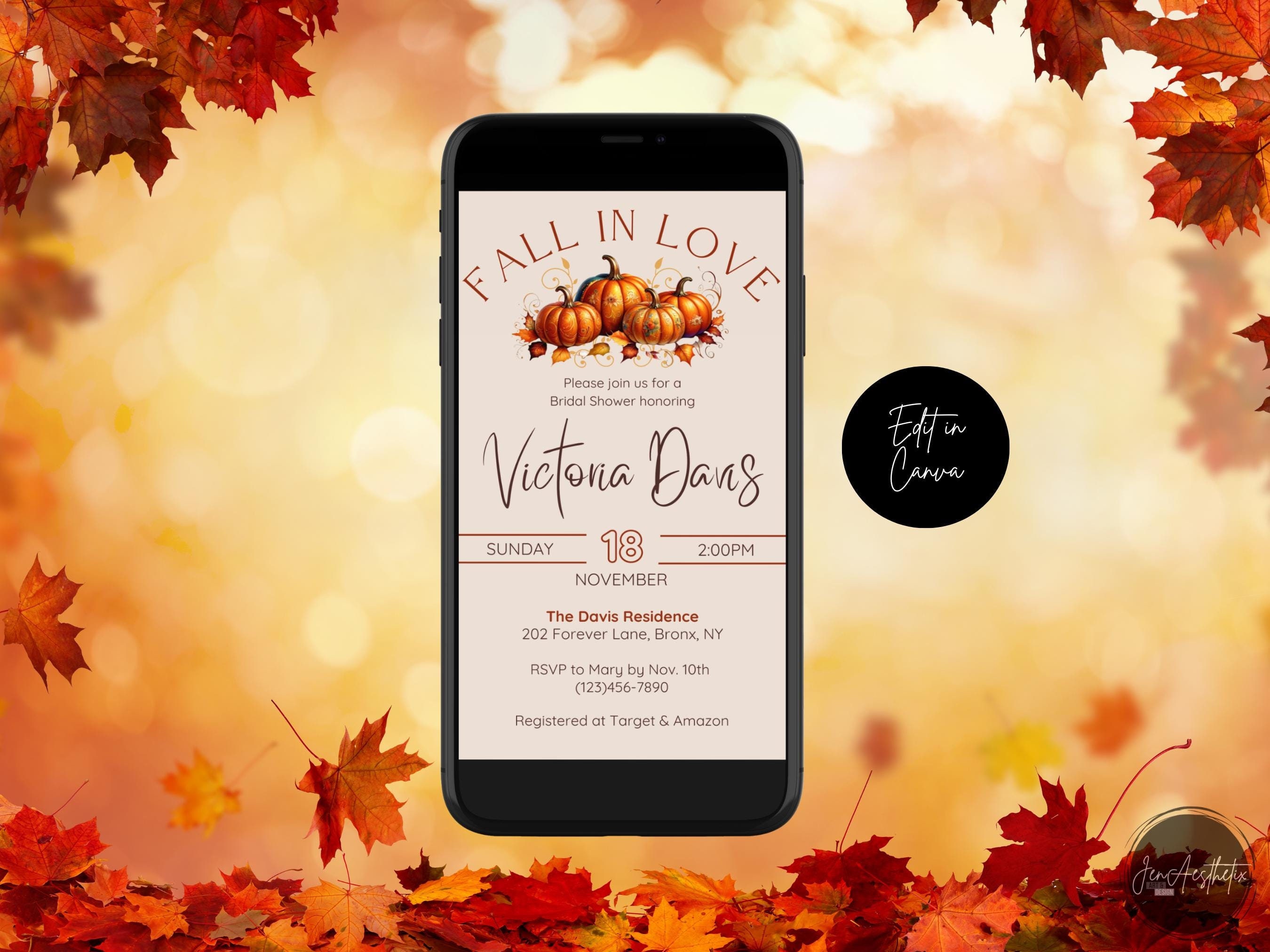 Editable Fall Bridal Shower Invitation – Fall in Love Bridal Shower ...