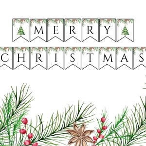 Merry Christmas Printable Banner | 5x7 Holiday Flag Garland | Instant Digital Download PDF