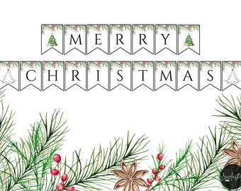 Merry Christmas Banner | Holiday Party Decor (Digital Download)
