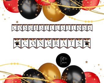 Editable Congratulations Banner: Black, Red, and Gold (Digital Download)