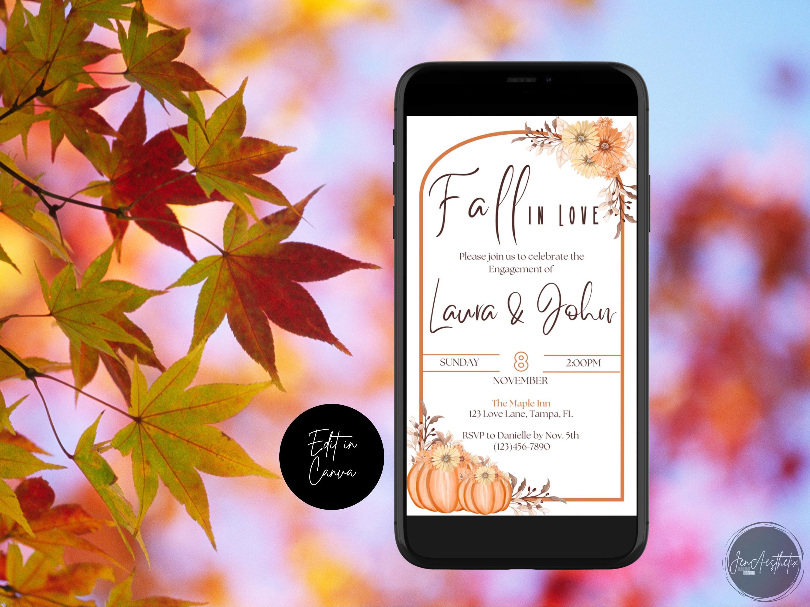 Editable Fall Engagement Invitation: Fall in Love; Autumn Leaves ...