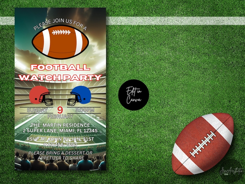Editable Football Watch Party Invitation Football Party Invite