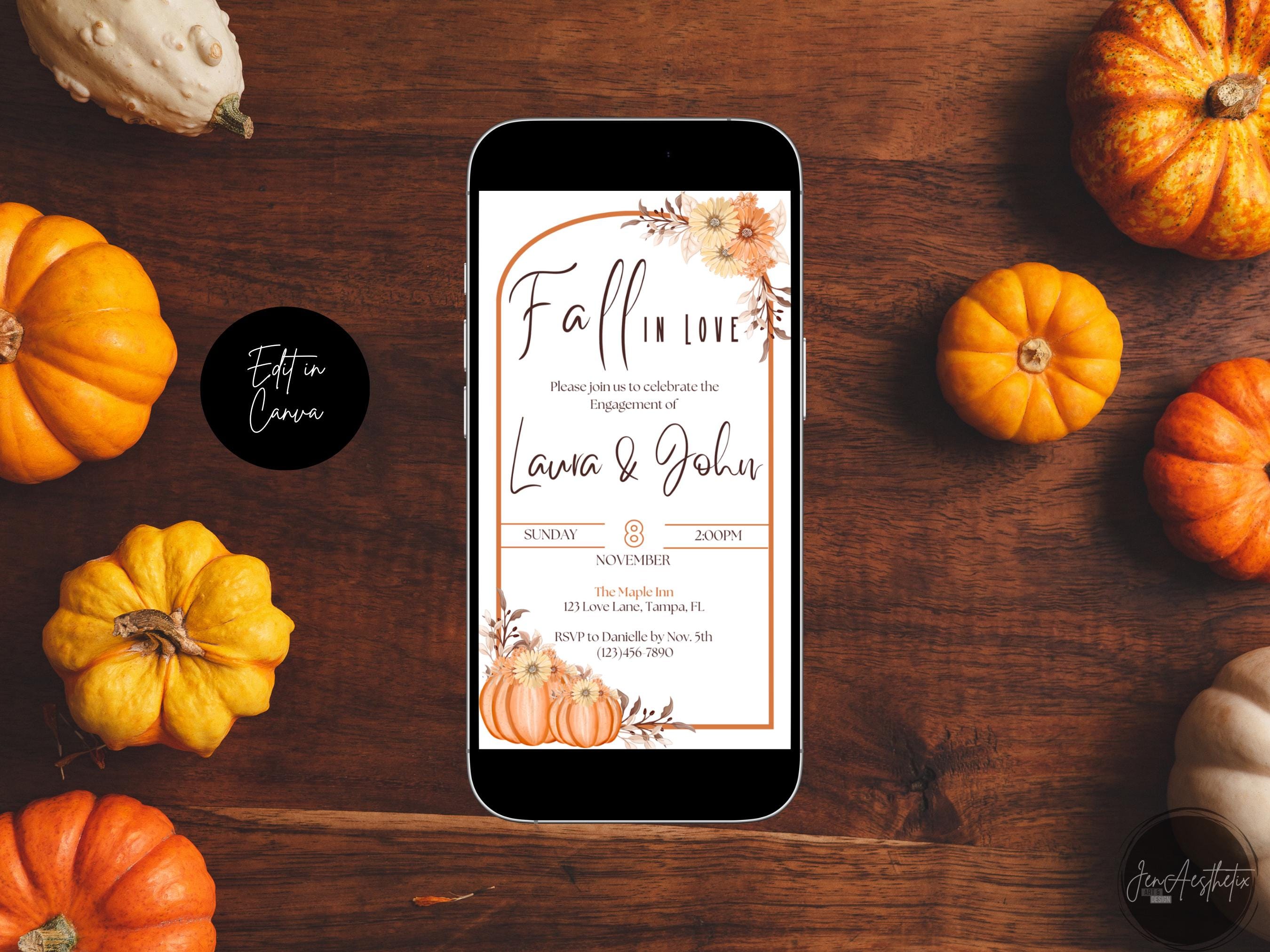 Editable Fall Engagement Invitation: Fall in Love; Autumn Leaves ...