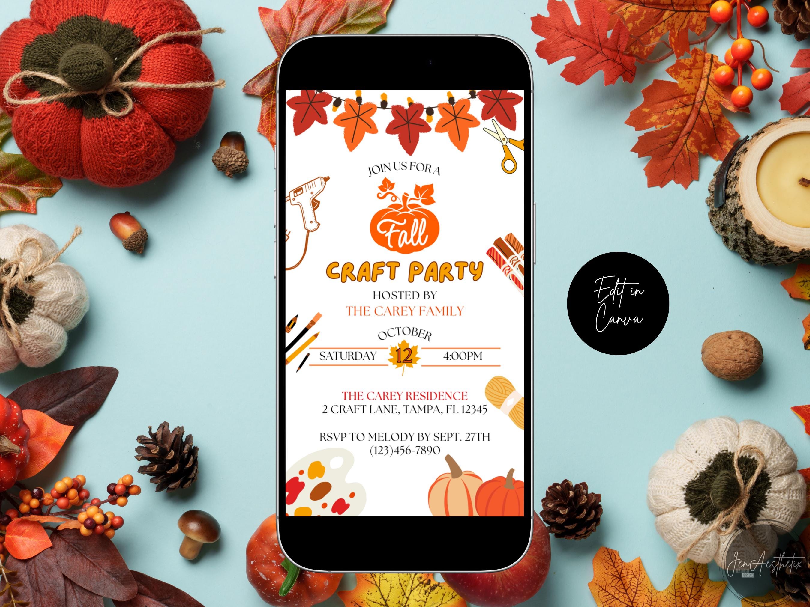 Editable Fall Craft Party Invitation: Autumn Party Invite (digital ...