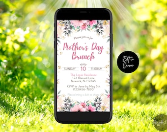 Mother's Day Brunch Invite, Luncheon Invitation, Boho Floral Event, Editable Template (Digital Download)