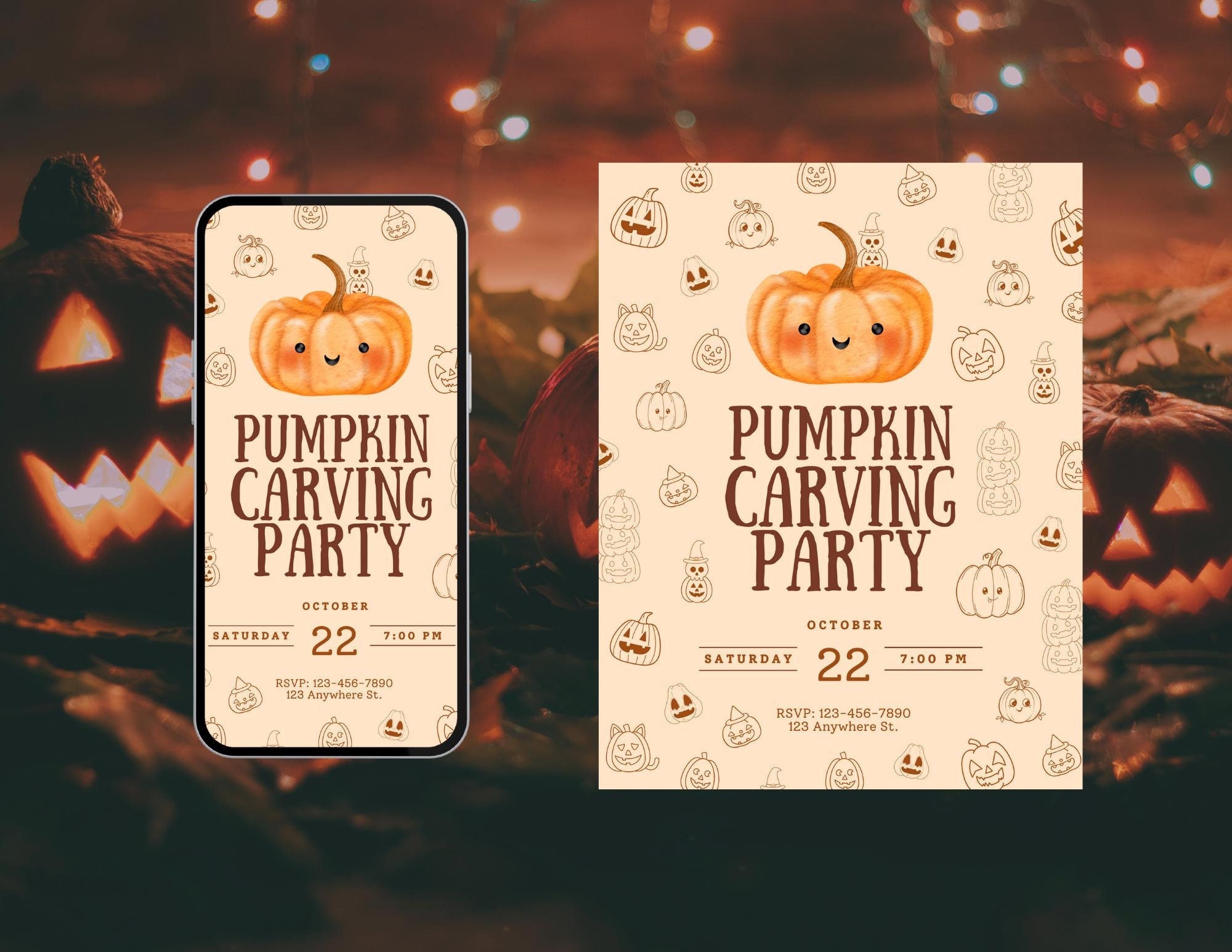 Pumpkin Carving Party Invitation Template, Halloween Party Invitation