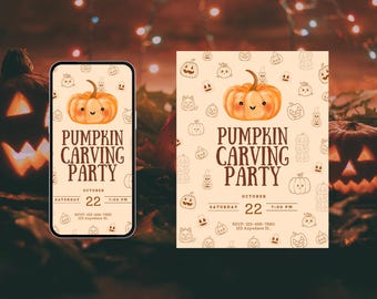 Editable Halloween Party Invitation, Pumpkin Carving Party Invitation Template, Pumpkin Party Invitation, Halloween Evite