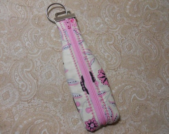 Buttercream Pink and Black Floral Zippered Key Fob