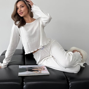 Muslin Pajama Set: 100% Cotton Loungewear with Bandeau Top