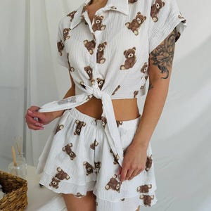 Pajama Set Muslin Summer Sleepwear Breathable Organic Cotton Lounge Set Comfy Home Clothes For Women 100 Cotton Set Cozy Women Gift for her
