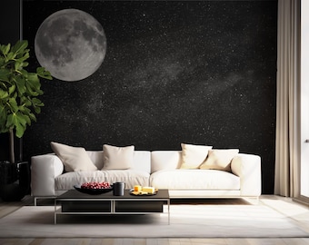 Tears From The Moon Mural, Realistic Lunar Surface Wallpaper, Celestial Moon Wall Art for Bedroom & Living Room
